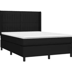 Maison Exclusive - Sengebund med lameller, madras og LED Sort 140x190 cm Stof