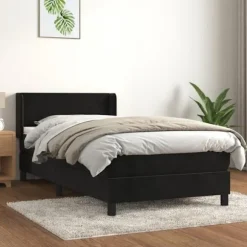 Maison Exclusive - Sengebund med lameller og madras Sort 100x200 cm Velour