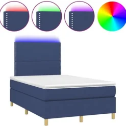 Maison Exclusive - Sengebund med lameller og madras og Blå LED 120x200 cm Stof