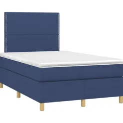 Maison Exclusive - Sengebund med lameller og madras og Blå LED 120x200 cm Stof