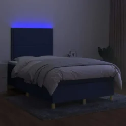 Maison Exclusive - Sengebund med lameller og madras og Blå LED 120x200 cm Stof