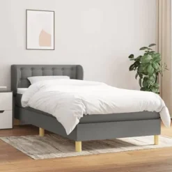 Maison Exclusive - Sengebund med lameller og madras Mørkegrå 90x190 cm Stof