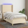Maison Exclusive - Sengebund med lameller, madras og LED Creme 80x200cm Stof