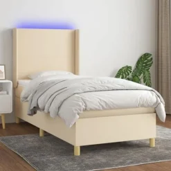 Maison Exclusive - Sengebund med lameller, madras og LED Creme 80x200cm Stof