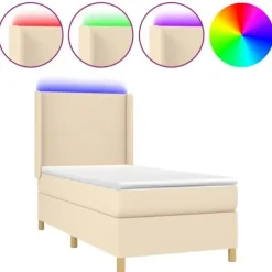 Maison Exclusive - Sengebund med lameller, madras og LED Creme 80x200cm Stof