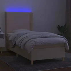 Maison Exclusive - Sengebund med lameller, madras og LED Creme 80x200cm Stof