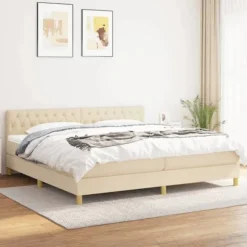 Maison Exclusive - Sengebund med lameller og madras Creme 200x200 cm Stof