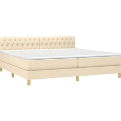 Maison Exclusive - Sengebund med lameller og madras Creme 200x200 cm Stof