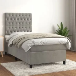 Maison Exclusive - Sengebund med lameller og madras Lys grå 80x200 cm Velvet