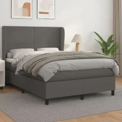 Maison Exclusive - Sengebund med lameller og madras Grå 140x190 cm Syntetisk læder