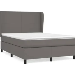 Maison Exclusive - Sengebund med lameller og madras Grå 140x190 cm Syntetisk læder