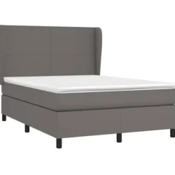 Maison Exclusive - Sengebund med lameller og madras Grå 140x190 cm Syntetisk læder