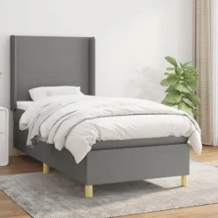 Maison Exclusive - Sengebund med lameller og mørkegrå madras 100x200cm Stof