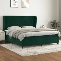 Maison Exclusive - Sengebund med lameller og mørkegrøn madras 180x200cm Velour