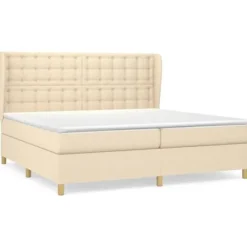 Maison Exclusive - Sengebund med lameller og madras Creme 200x200 cm Stof