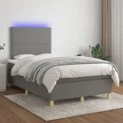 Maison Exclusive - Sengebund med lameller og madras og LED Mørkegrå 120x200 cm