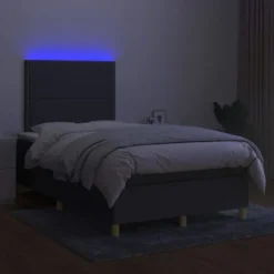 Maison Exclusive - Sengebund med lameller og madras og LED Mørkegrå 120x200 cm