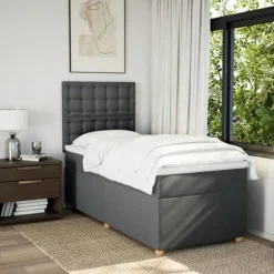 Maison Exclusive - Sengebund med lameller og madras Mørkegrå 90x190 cm Stof