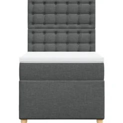 Maison Exclusive - Sengebund med lameller og madras Mørkegrå 90x190 cm Stof