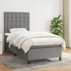 Maison Exclusive - Sengebund med lameller og mørkegrå madras 80x200 cm Stof
