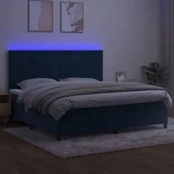Maison Exclusive - Sengebund med lameller, mørkeblå LED madras 200x200 cm