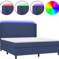 Maison Exclusive - Sengebund med lameller, madras og blå LED 160x200 cm stof