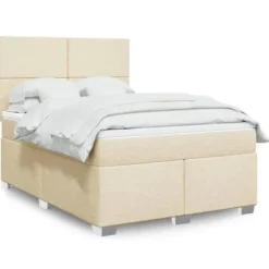Maison Exclusive - Sengebund med lameller og madras Creme 140x200 cm Stoff