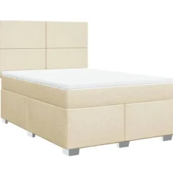 Maison Exclusive - Sengebund med lameller og madras Creme 140x200 cm Stoff