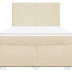 Maison Exclusive - Sengebund med lameller og madras Creme 140x200 cm Stoff