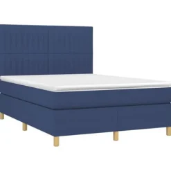 Maison Exclusive - Sengebund med lameller og madras Blå 140x190 cm Stof