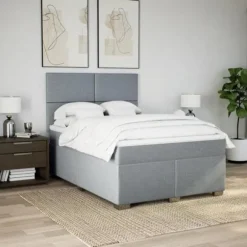 Maison Exclusive - Sengebund med lameller og madras Lys grå 140x200cm Stof