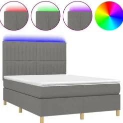 Maison Exclusive - Sengebund med lameller og madras samt LED Grå mørk 140x200 cm