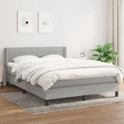 Maison Exclusive - Sengebund med lameller og madras Lys grå 140x200cm Stof