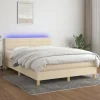 Maison Exclusive - Sengebund med lameller og LED madras Creme 140x200 cm Stof