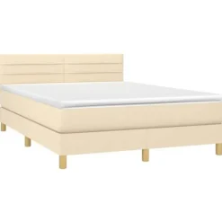 Maison Exclusive - Sengebund med lameller og LED madras Creme 140x200 cm Stof