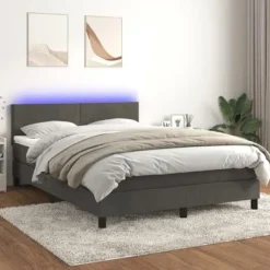 Maison Exclusive - Sengebund med lameller og LED-madras Mørkegrå 140x200 cm
