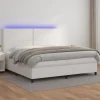 Maison Exclusive - Sengebund med lameller, madras, LED Hvid 200x200 cm Simillæder