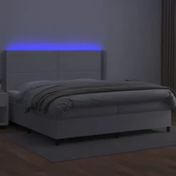 Maison Exclusive - Sengebund med lameller, madras, LED Hvid 200x200 cm Simillæder