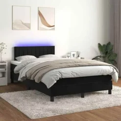 Maison Exclusive - Sengebund med lameller og sort LED madras 120x190 cm fløjlsstof
