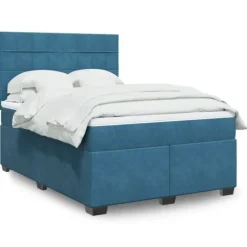 Maison Exclusive - Sengebund med lameller og blå madras 140x190 cm fløjl