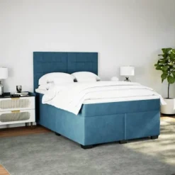 Maison Exclusive - Sengebund med lameller og blå madras 140x190 cm fløjl
