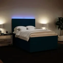 Maison Exclusive - Sengebund med lameller og blå madras 140x190 cm fløjl