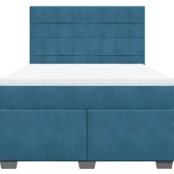 Maison Exclusive - Sengebund med lameller og blå madras 140x190 cm fløjl