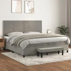 Maison Exclusive - Sengebund med lameller og madras Grå lys 200x200cm Velour