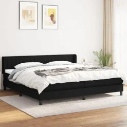 Maison Exclusive - Sengebund med lameller og madras sort 200x200 cm stof