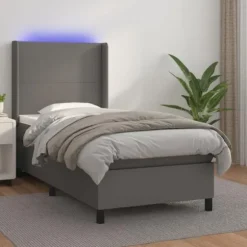 Maison Exclusive - Sengebund med lameller madras LED Grå 100x200 cm Kunstlæder