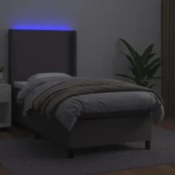 Maison Exclusive - Sengebund med lameller madras LED Grå 100x200 cm Kunstlæder