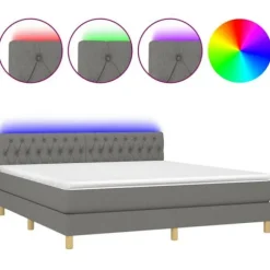 Maison Exclusive - Sengebund med lameller og madras samt LED Grå mørk 180x200 cm
