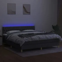 Maison Exclusive - Sengebund med lameller og madras samt LED Grå mørk 180x200 cm