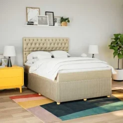 Maison Exclusive - Sengebund med lameller og madras Creme 160x200 cm Stof